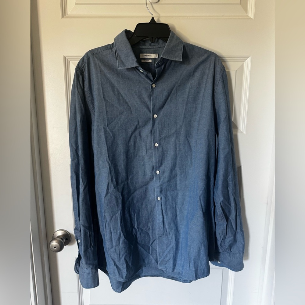 J.Lindeberg Slim Fit Men's Blue Button-Up Shirt